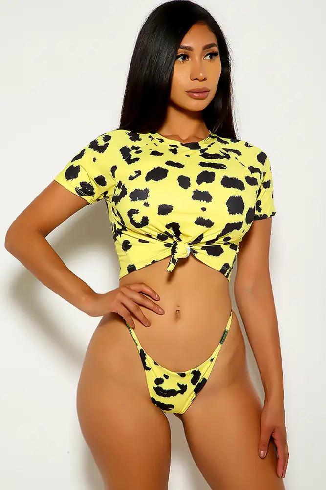 Yellow Leopard Print Two Piece Swimsuit - Babewear